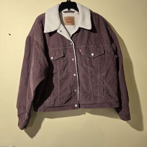 Levi's Women's Corduroy Teddy Jacket in Mauve with Cream Sherpa Collar